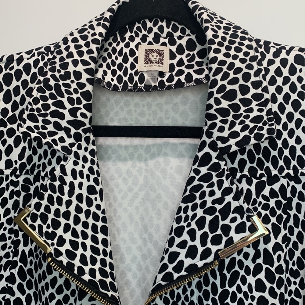 Anne Klein leopard print black and white moto jacket size medium - Picture 2 of 5